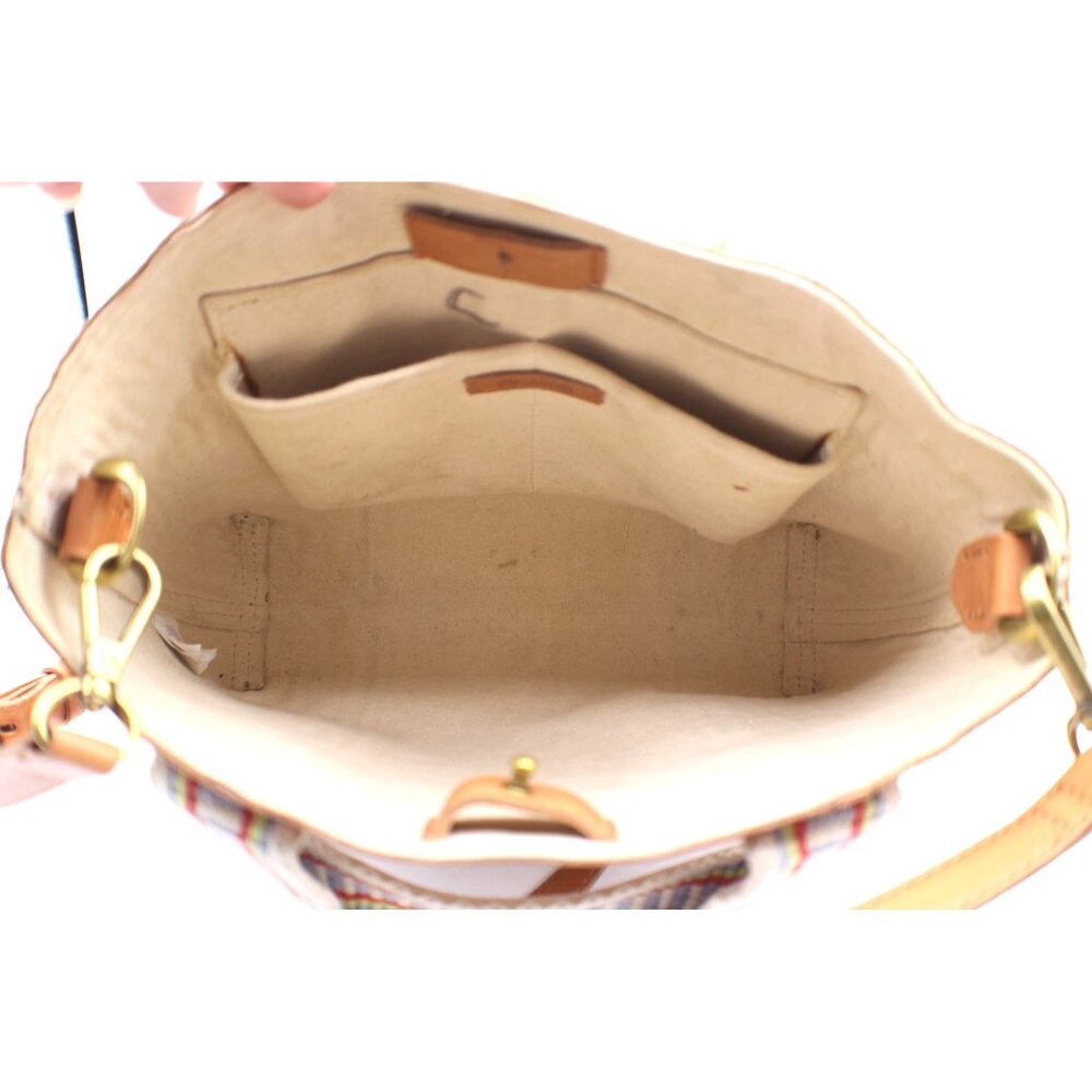 Madewell Tan Leather Crossbody Bag Handbag Colorful Striped Fringe Handles 10x10 - Picture 7 of 12